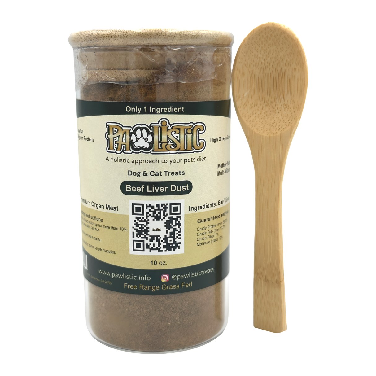 Pawlistic Beef Liver Meal Topper for Dogs - 10oz container of nutrient-rich dehydrated organ meat powder.
