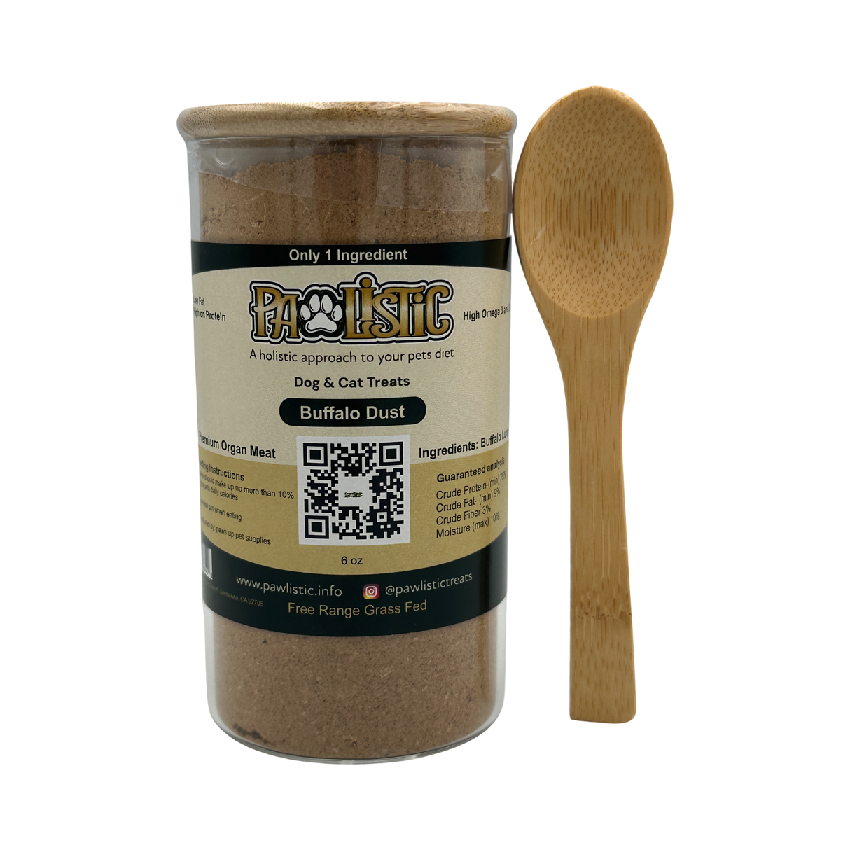 Pawlistic Buffalo Lung Meal Topper for Dogs - 6oz container of dehydrated organ meat powder