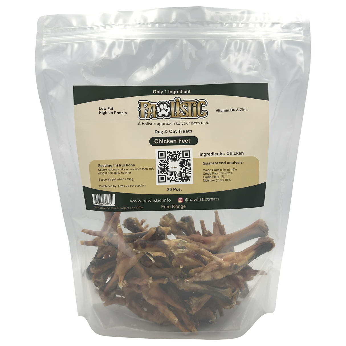 Pawlistic Chicken Feet for Dogs & Cats - 30pc - All-Natural Chew, Single Ingredient, Supports Joint Health, Made in USA
