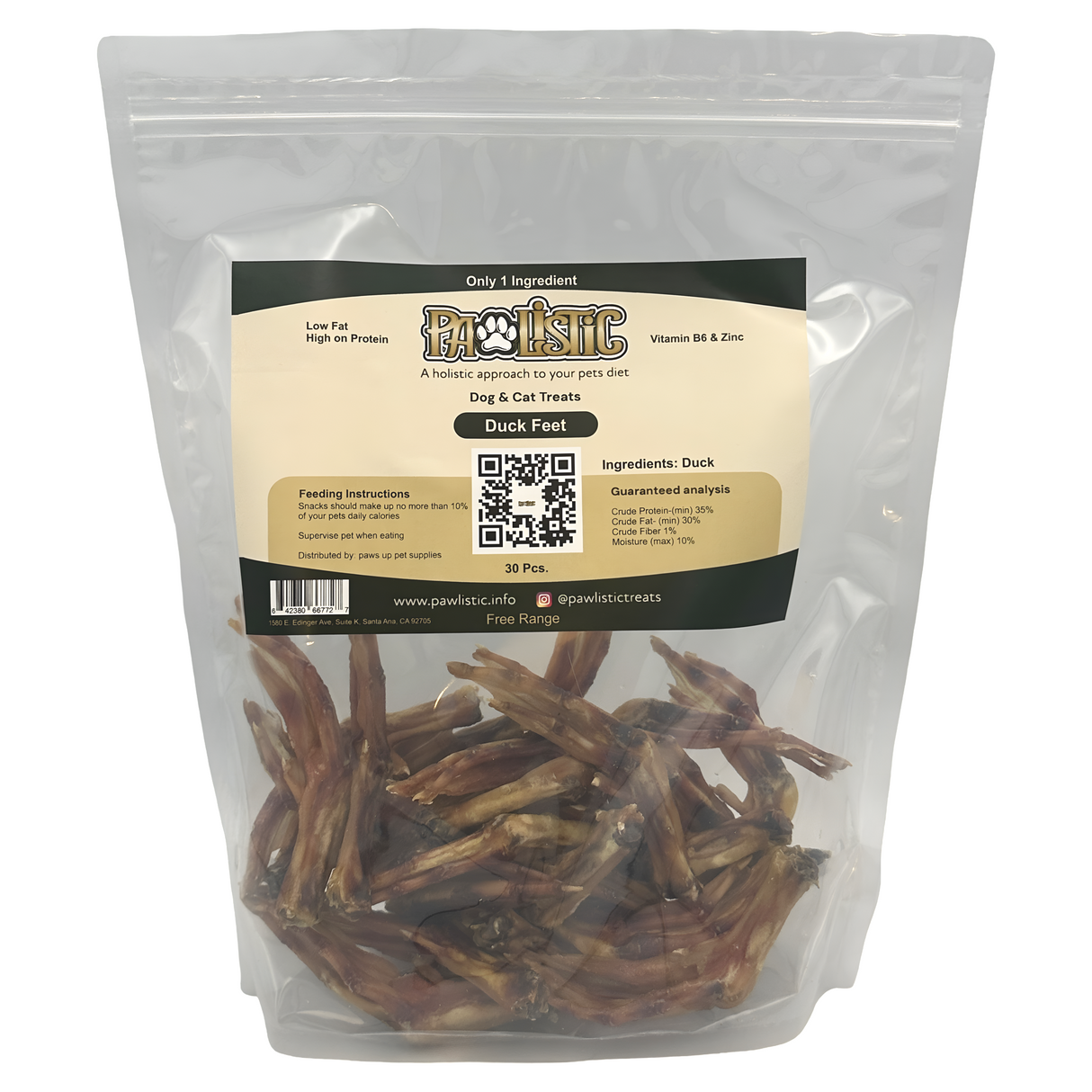 Pawlistic Duck Feet Dog & Cat Treats - 30pc - Single Ingredient, All-Natural Chew, Made in USA, Rich in Glucosamine