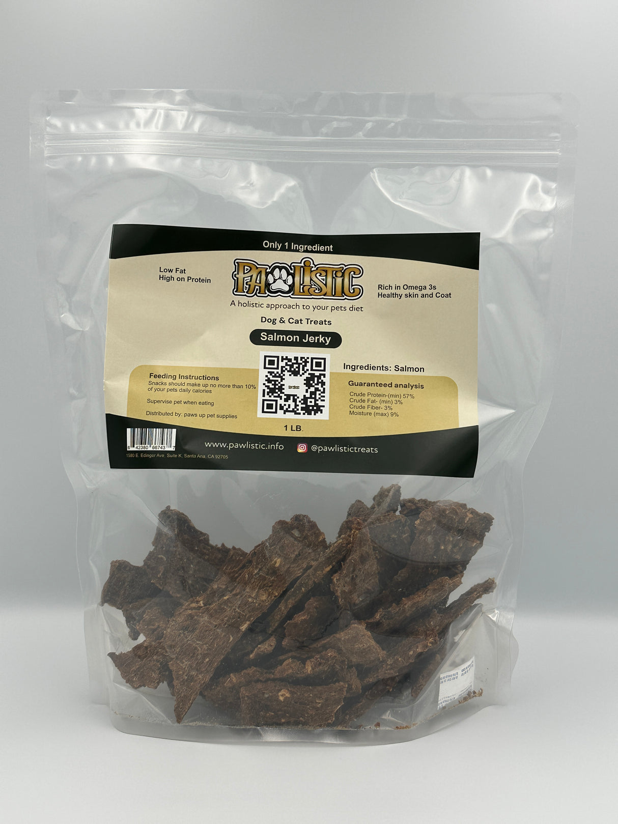 Image of a Pawlistic 1 pound Salmon Jerky Treats for dogs and cats